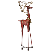 Hammered Red Metal Reindeer with Bells - Head Up
