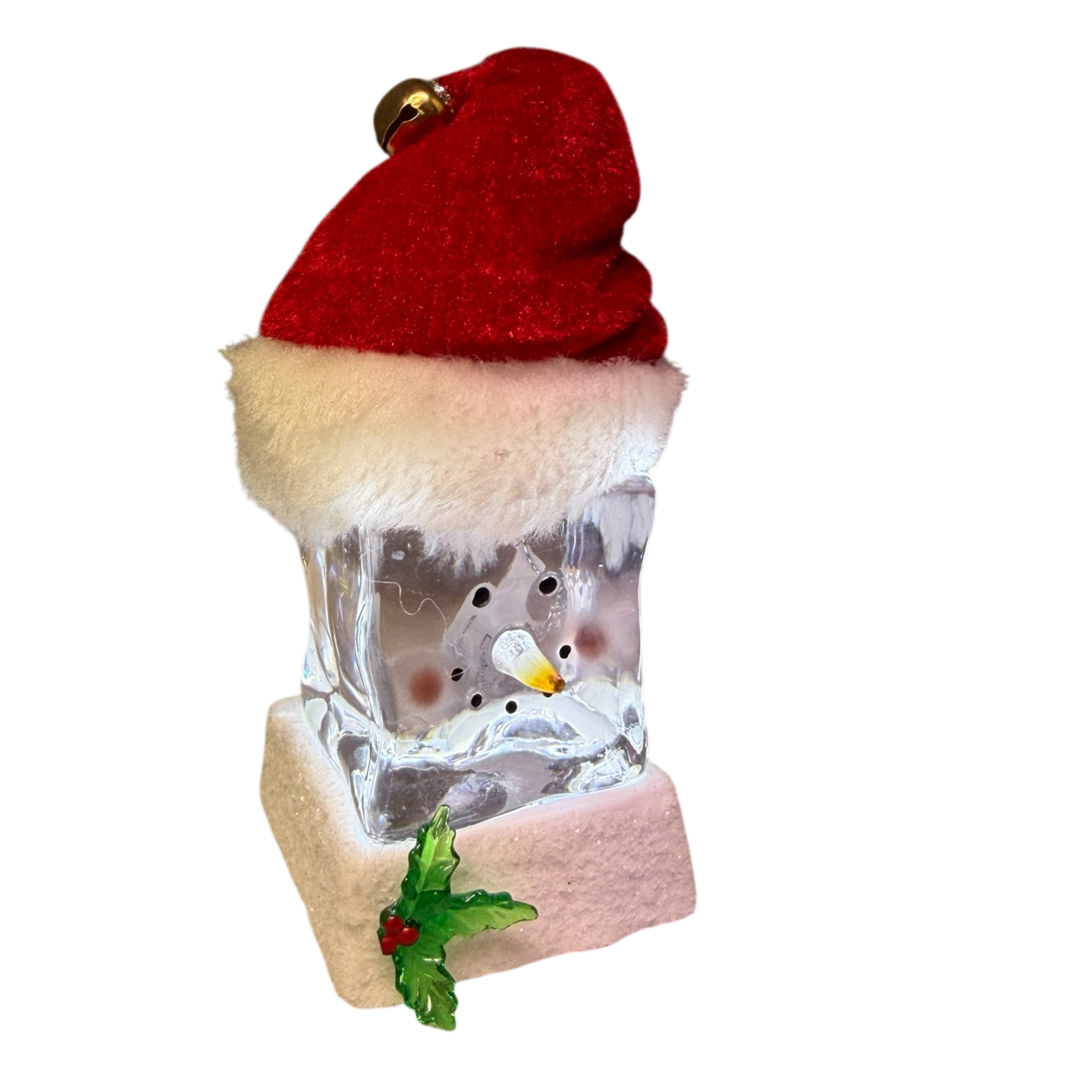Lighted Snowman Cube with Santa Hat Ornament