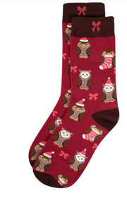 Women's Novelty Socks: Christmas Owls by SidePony Boutique