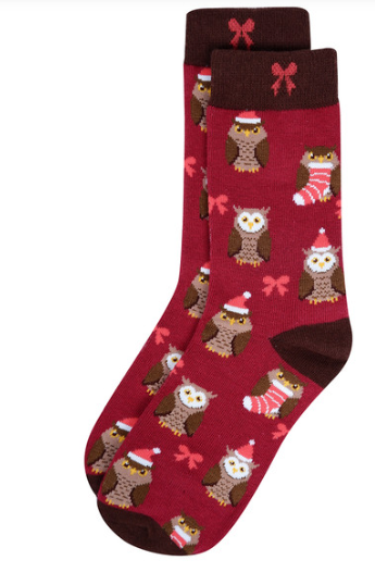 Women's Novelty Socks: Christmas Owls by SidePony Boutique
