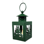 B/O Lighted Metal Holiday Lantern with LED Tealight - Green