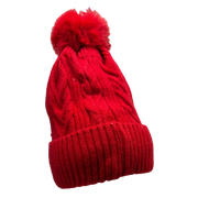 Pearl Chevron Knit Hat - Red