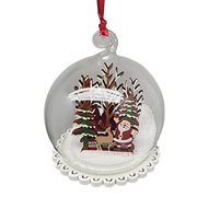 Glass Snow Ball Scene Ornament - Santa and Friends