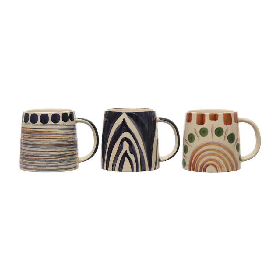 16 oz. Hand-Painted Stoneware Mug w/ Design, 3 Styles (Sold Individually) by Homeportonline