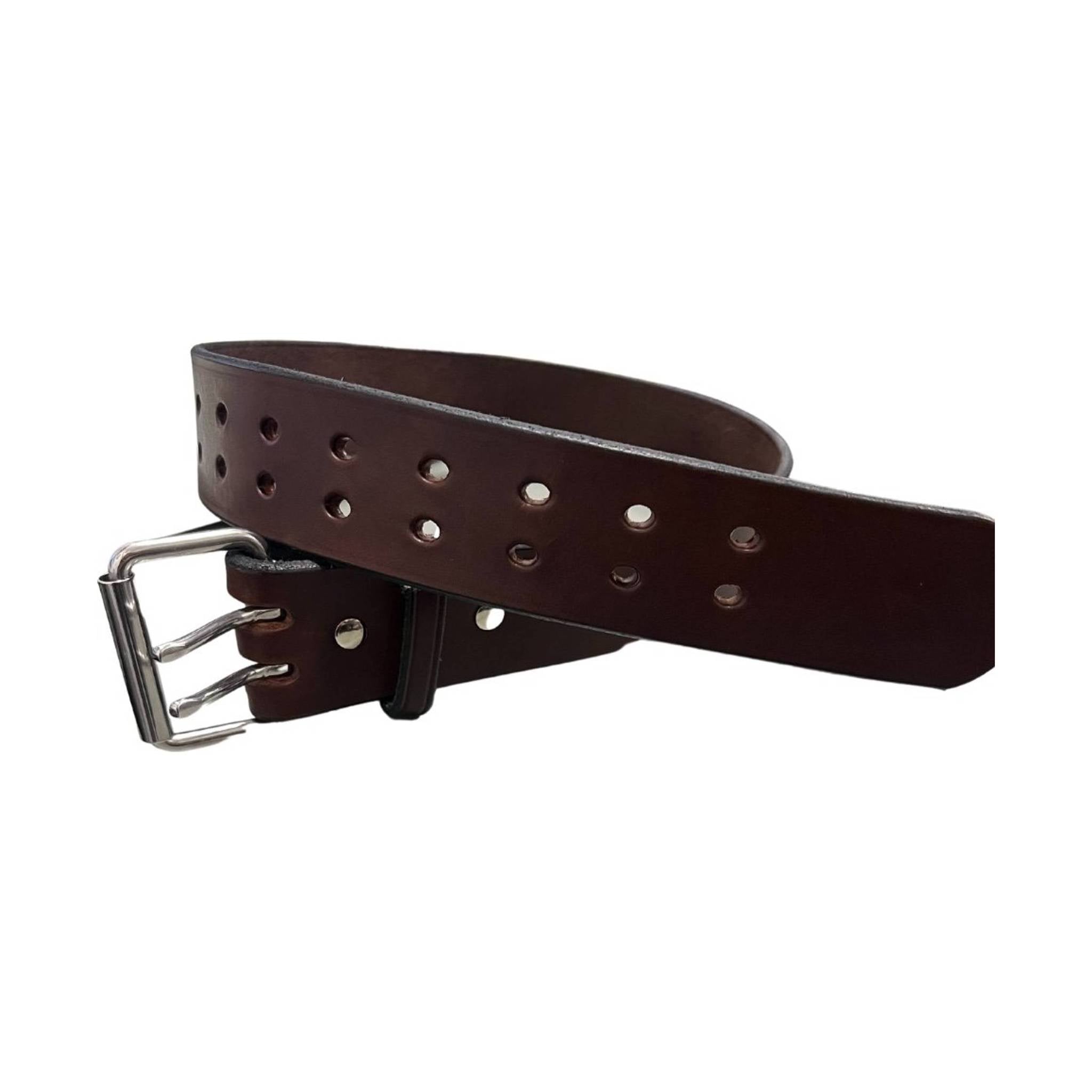 P&B Amish Men's Double Prong Leather Belt - Dark Brown by Lenny's Shoe & Apparel