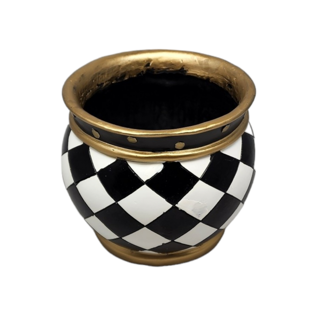 Resin Black and White Plaid Planter