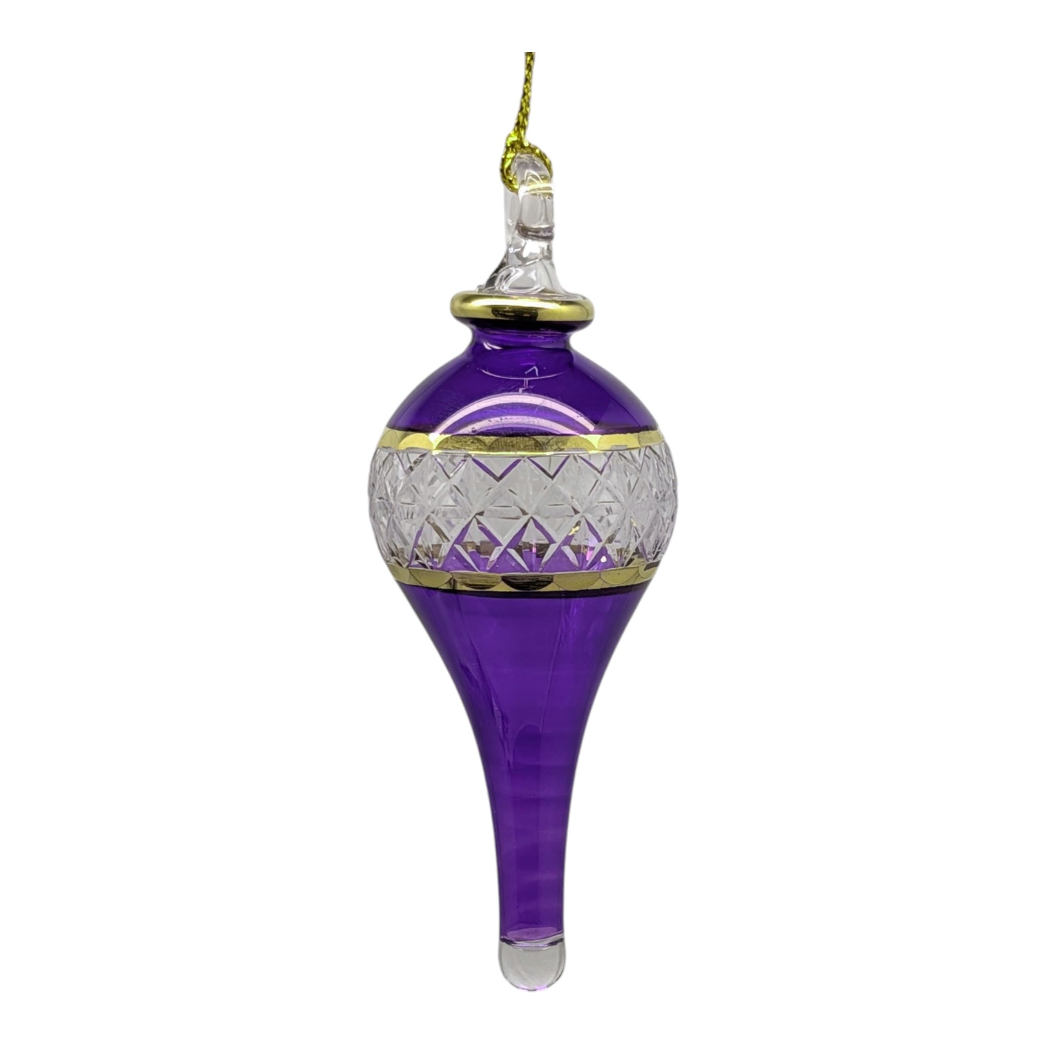 Lattice Glass Ornaments With Gold Accents - Purple Stretched Teardrop