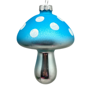Blue Glow-In-The-Dark Glass Mushroom Ornament