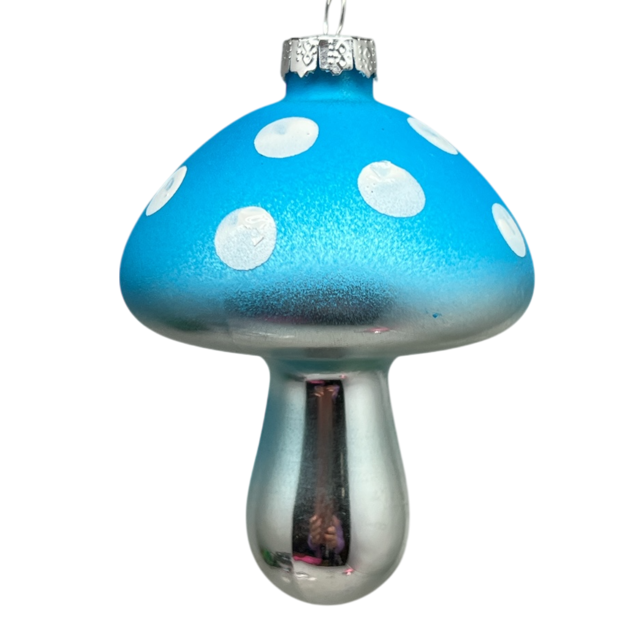 Blue Glow-In-The-Dark Glass Mushroom Ornament