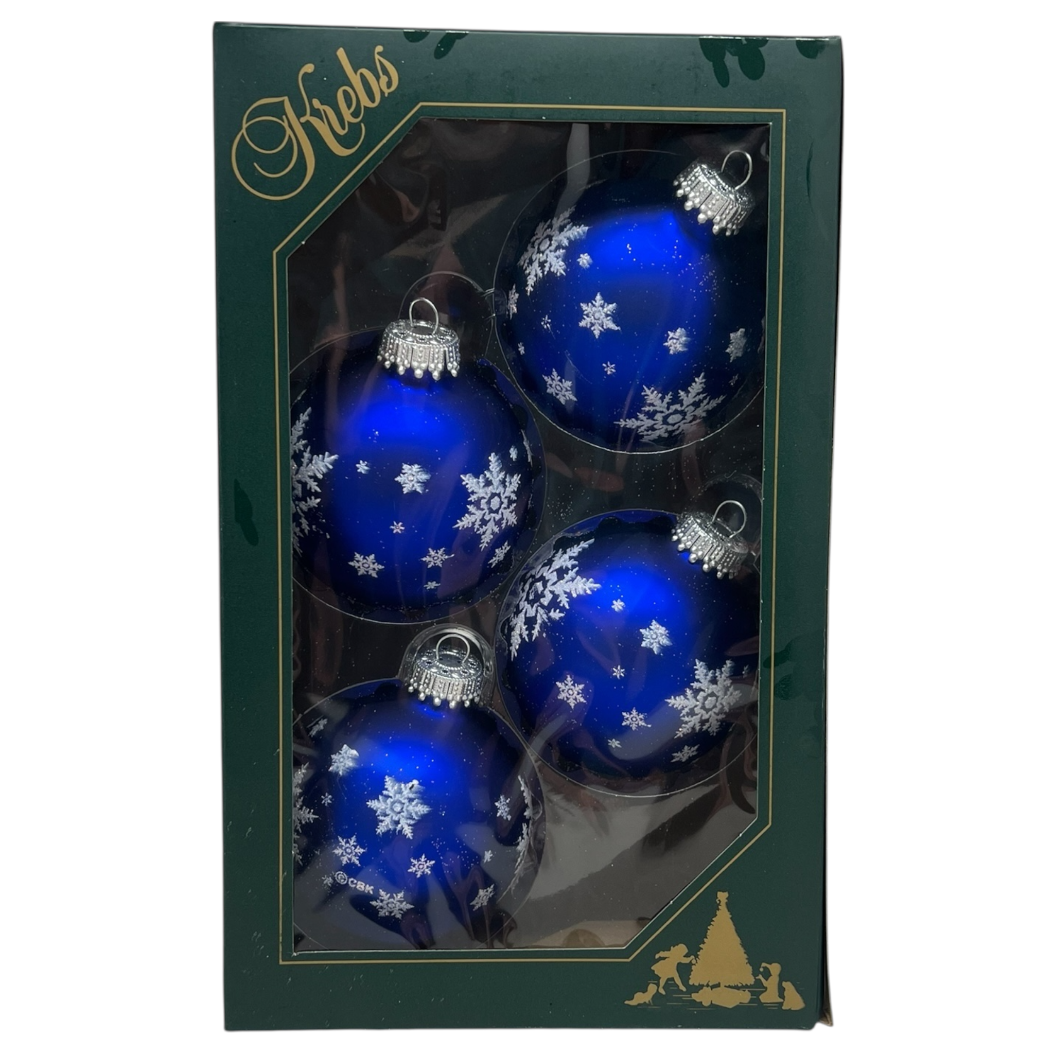 Krebs Value Glass Ball 4 pack - Snowflakes on Matte Blue