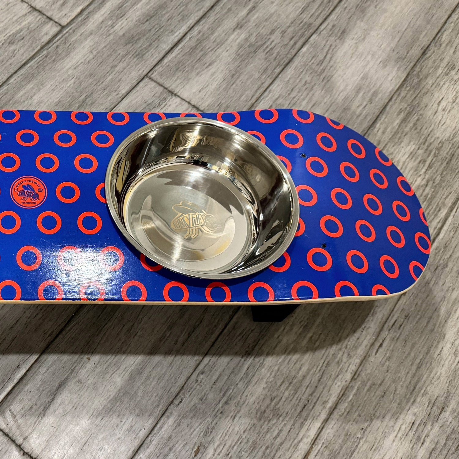 Phunky Donuts - Elevated Skateboard Dog Feeding Stand with 2 Bowls