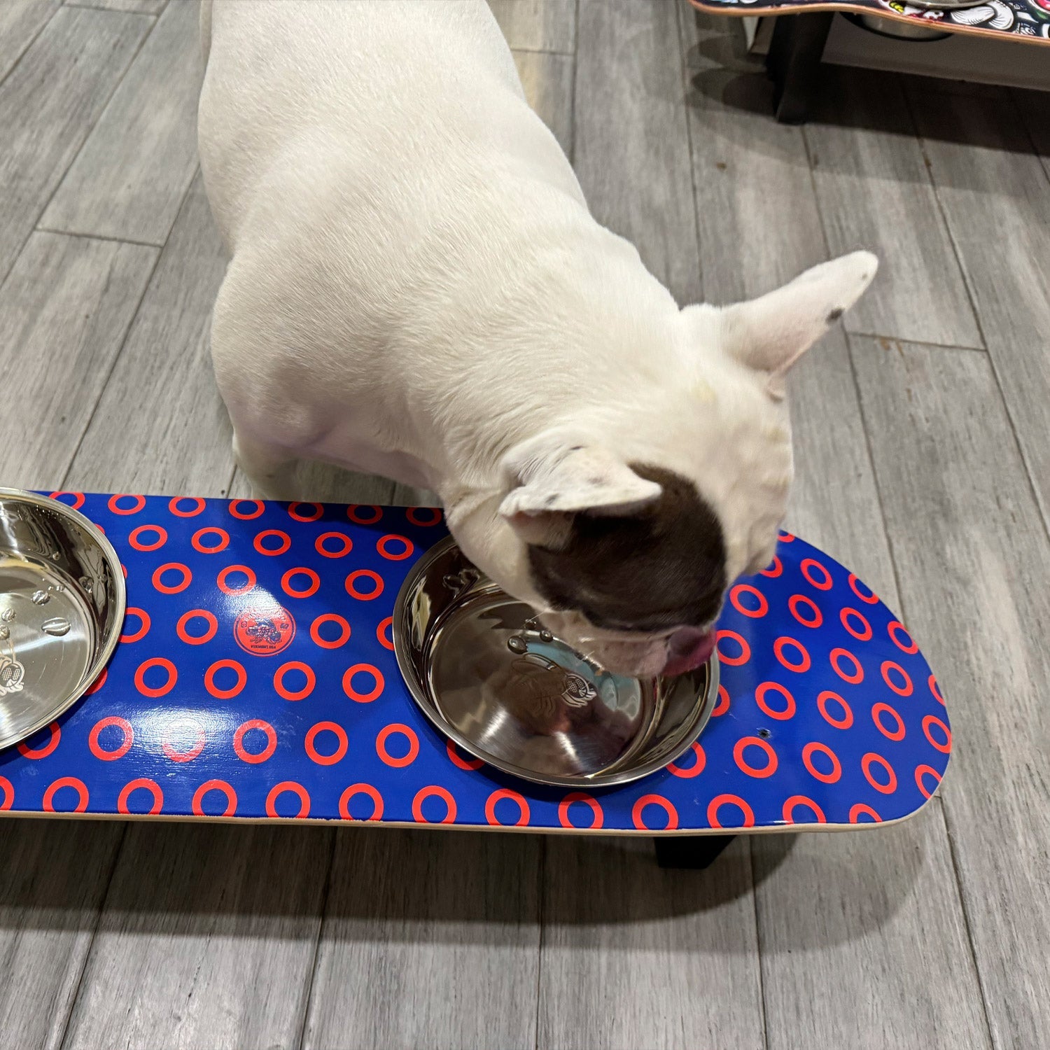 Phunky Donuts - Elevated Skateboard Dog Feeding Stand with 2 Bowls