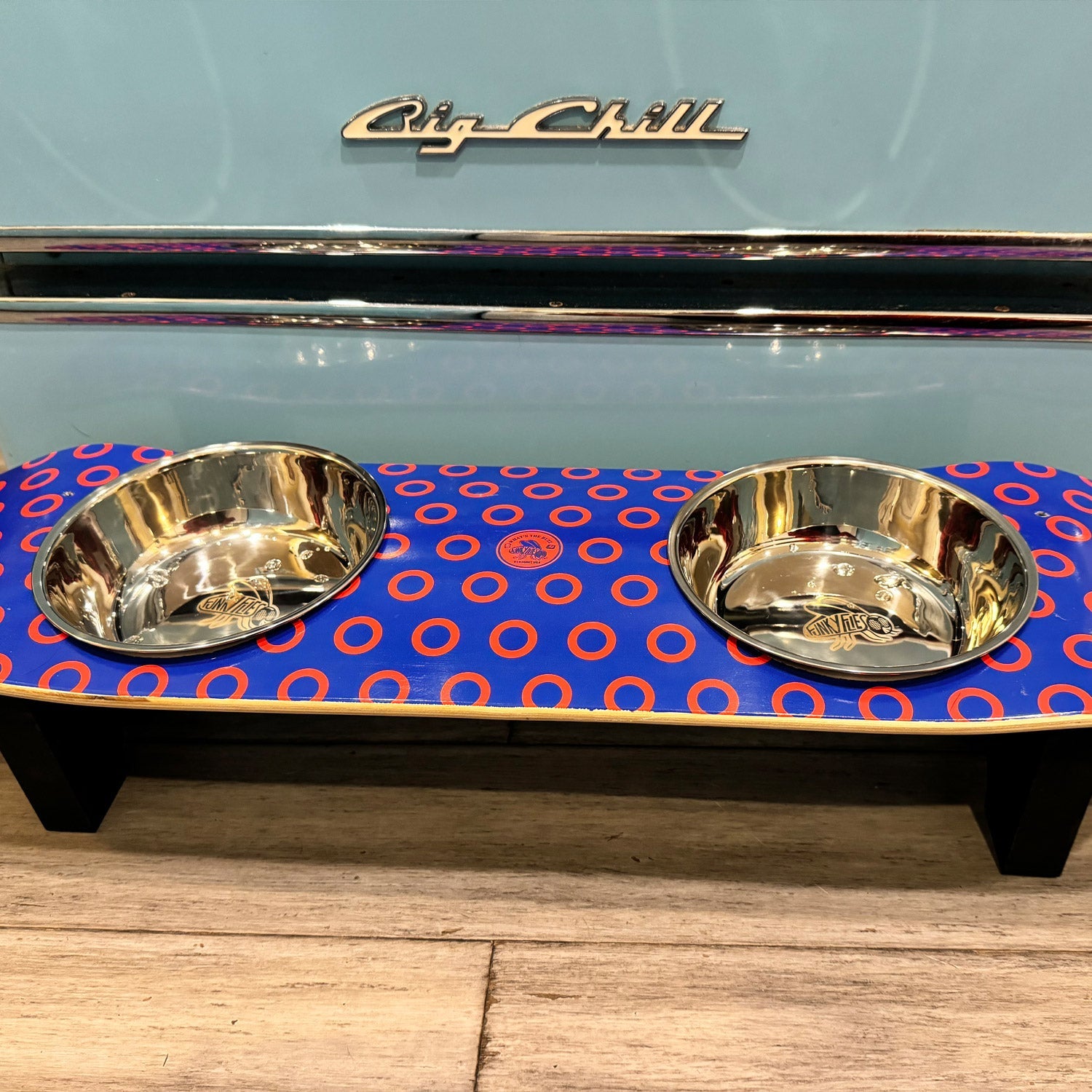 Phunky Donuts - Elevated Skateboard Cat Feeding Stand with 2 Bowls
