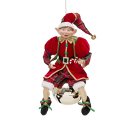Huge Hanging Elf on a Bell - Red Coat