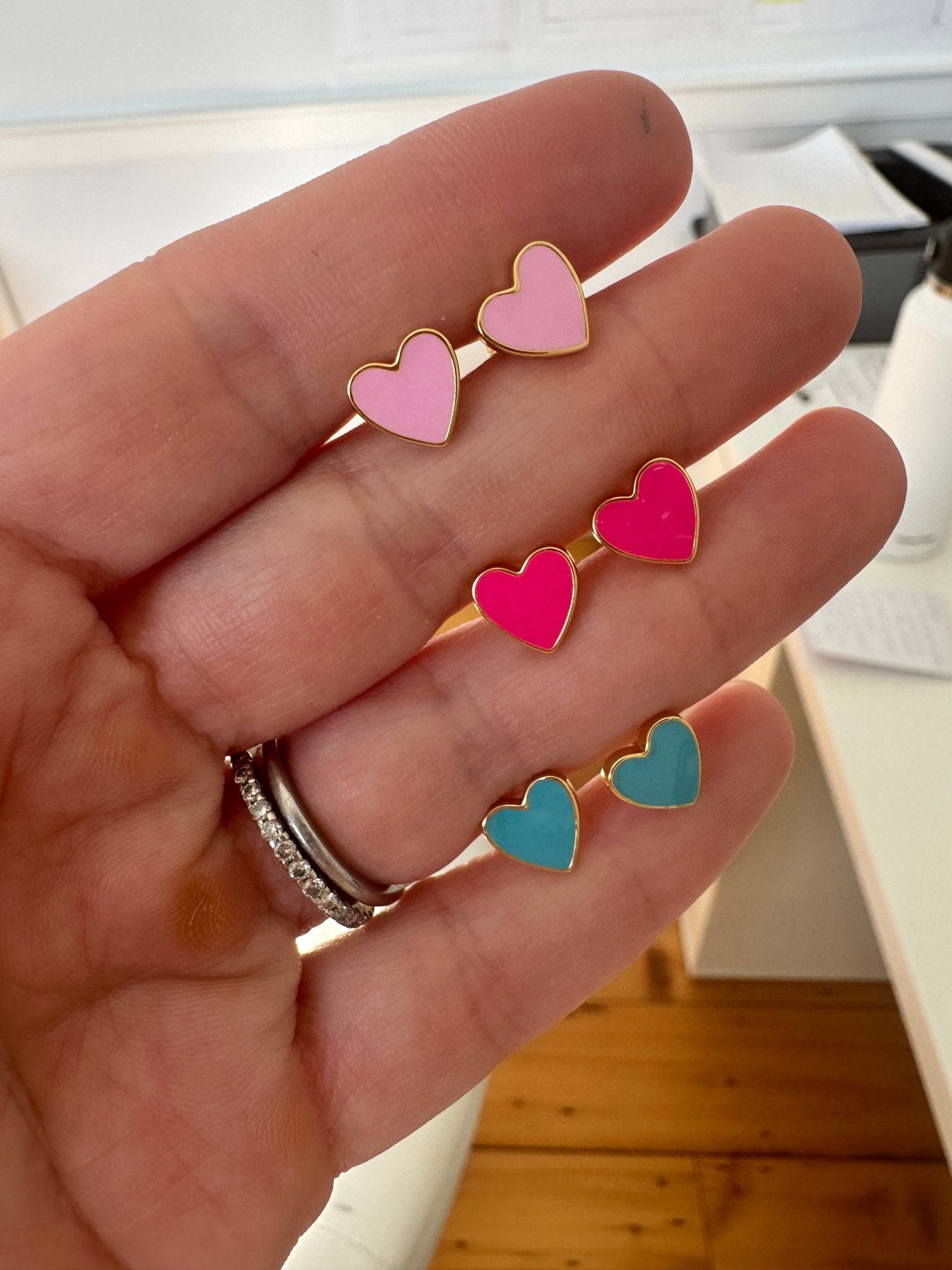 Enamel Heart Studs by elliparr