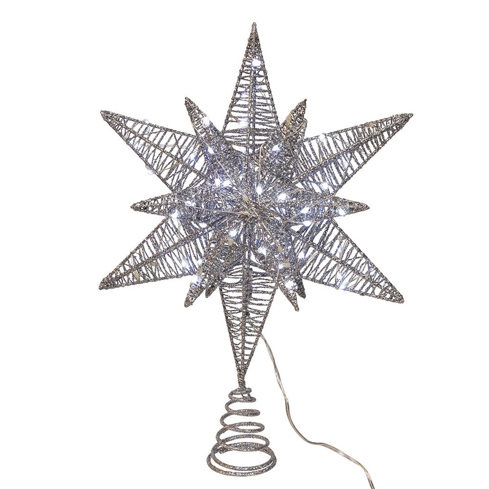 Cool White Micro LED Silver Starburst Treetop - 15 inch