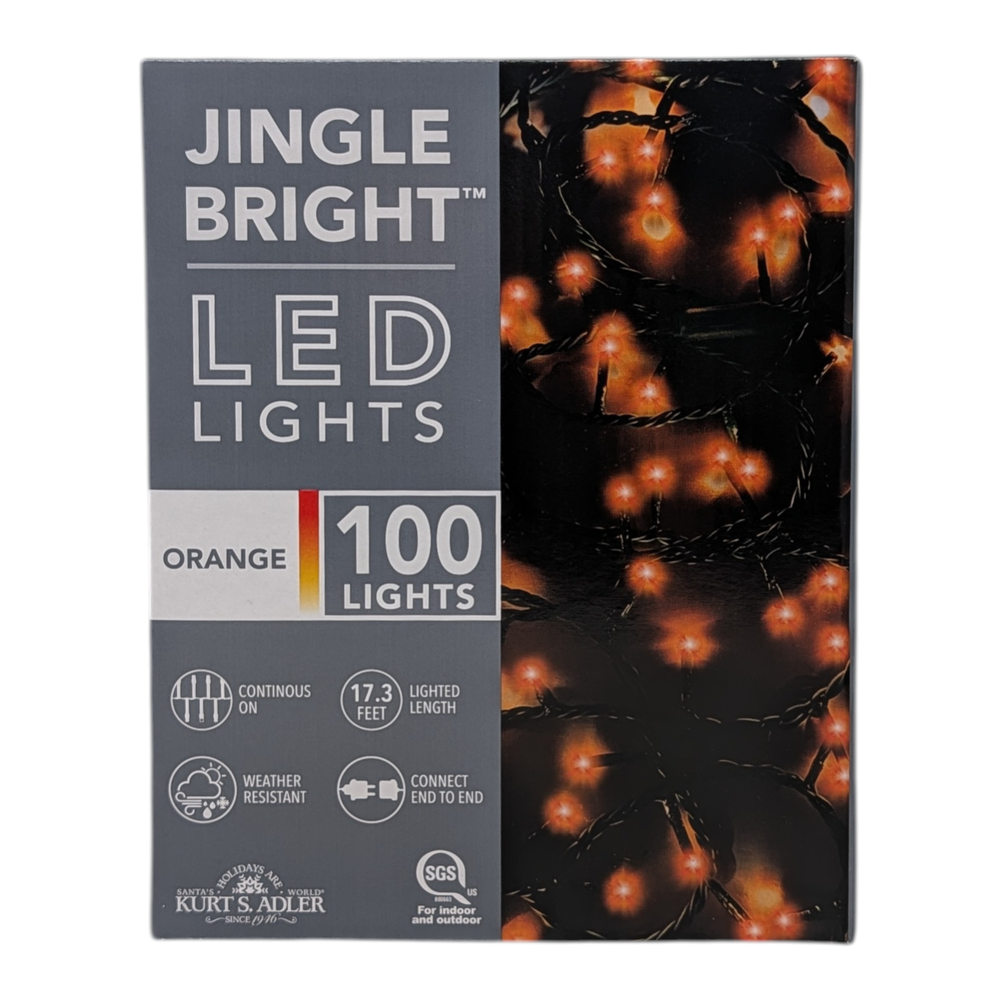 Jingle Bright 100 LED Light Set - Orange - Green Wire
