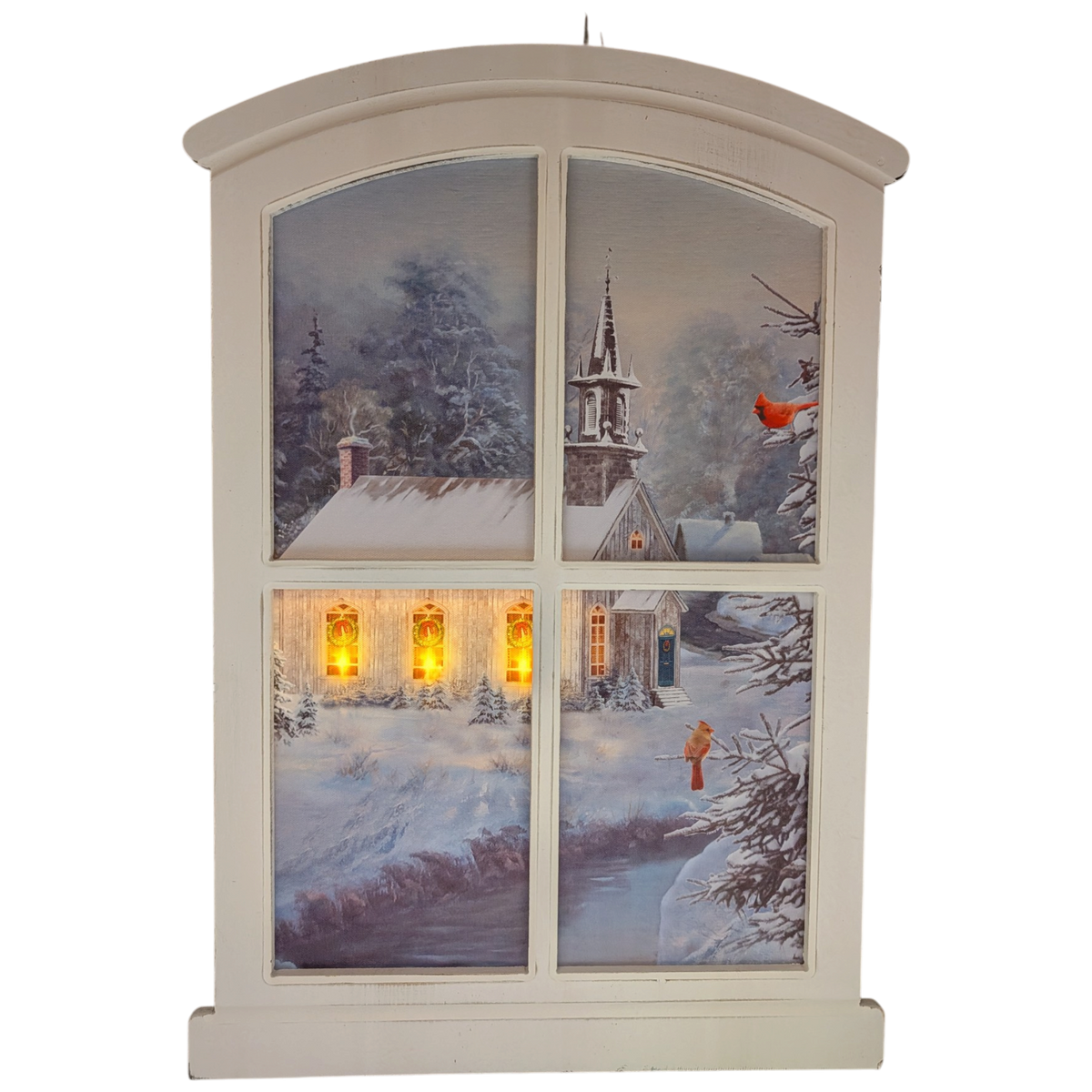 Lighted Winter Window Wall Hanging - Snowy Village Church