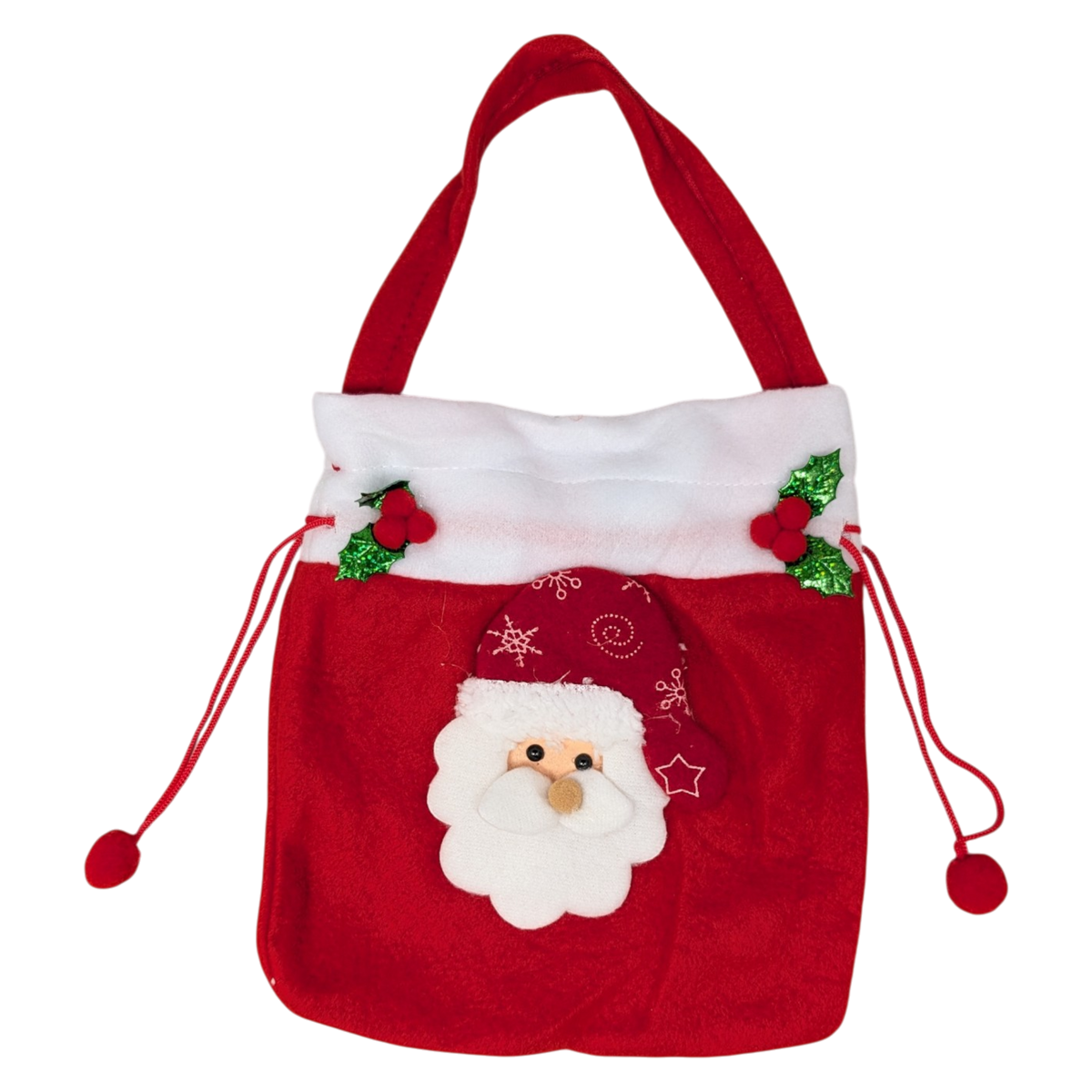 Santa Hobo Gift Bag with Pom-Pom Drawstrings (Red)