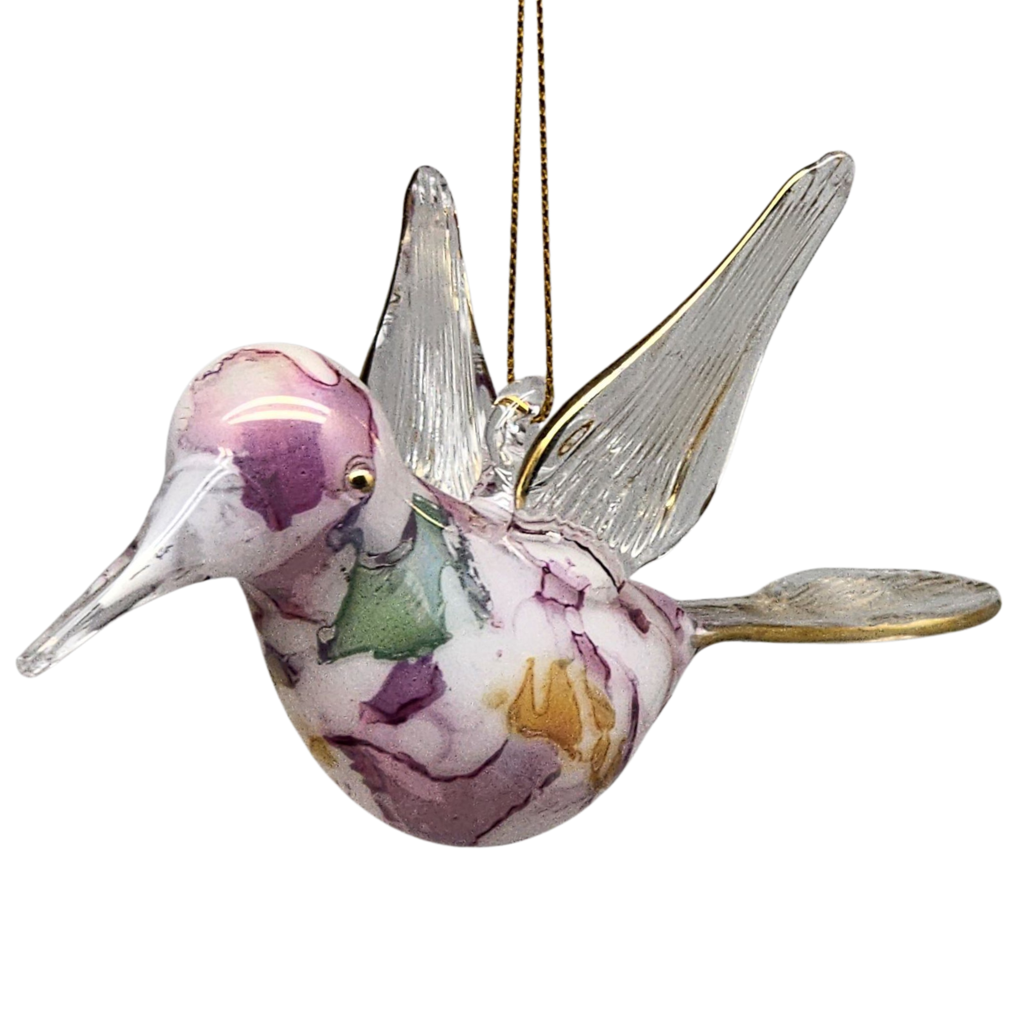 Blown Glass Hummingbird - Lilac Marble