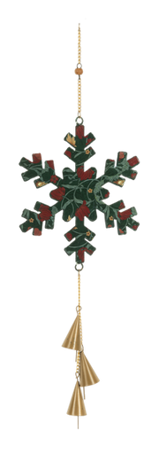Oversized Snowflake Bell Ornament - Deep Forest Green with Burgundy Accents