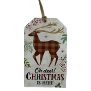 Wooden Plaid Gift Tag Ornament - Oh Deer! Christmas Is Here