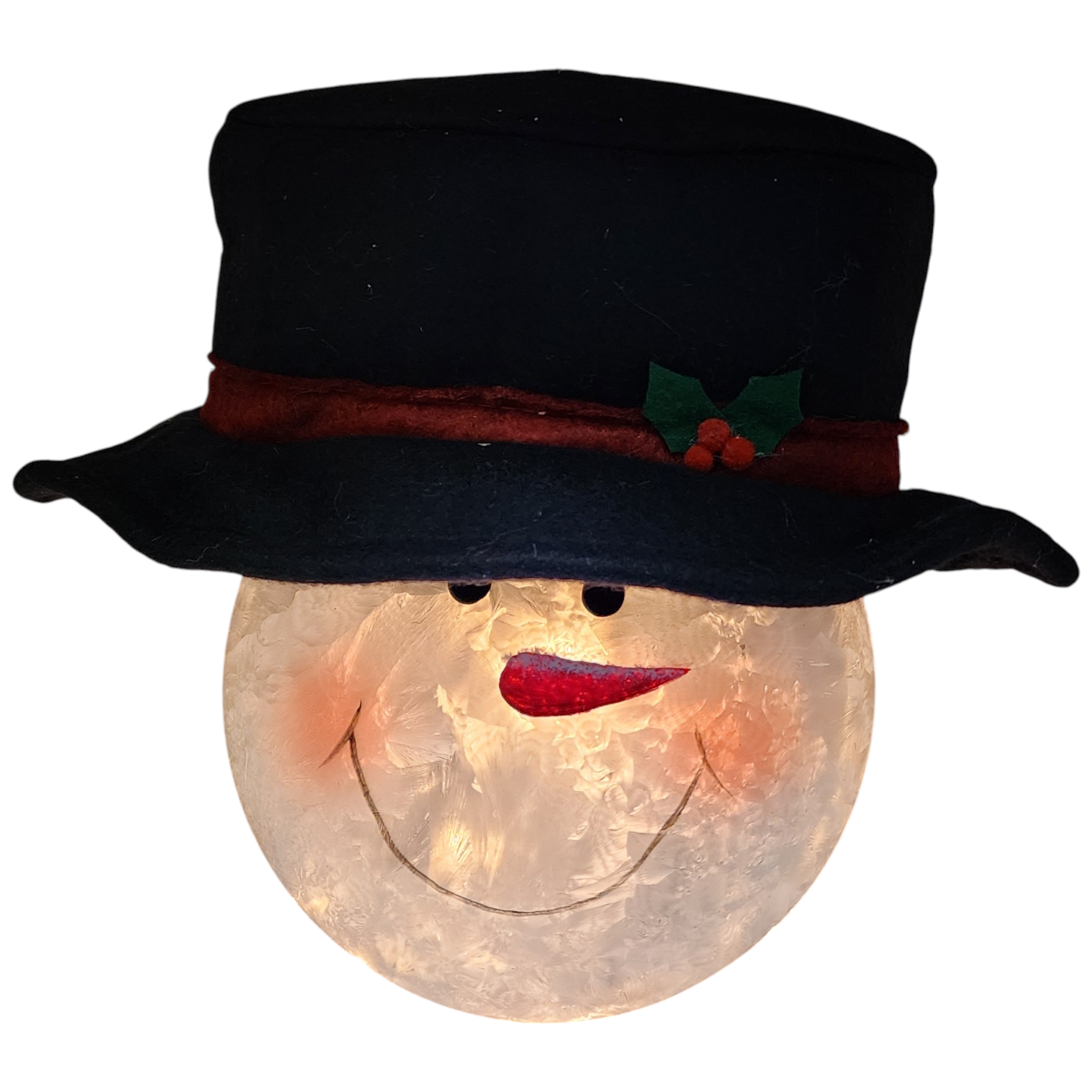 Glass "Lightable" Snowman Ornament - Top Hat