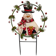 Snowman Wreath Yard Stake - 32 Inch