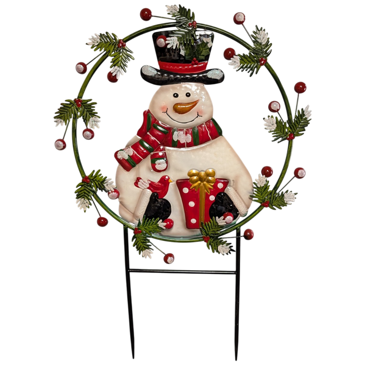 Snowman Wreath Yard Stake - 32 Inch