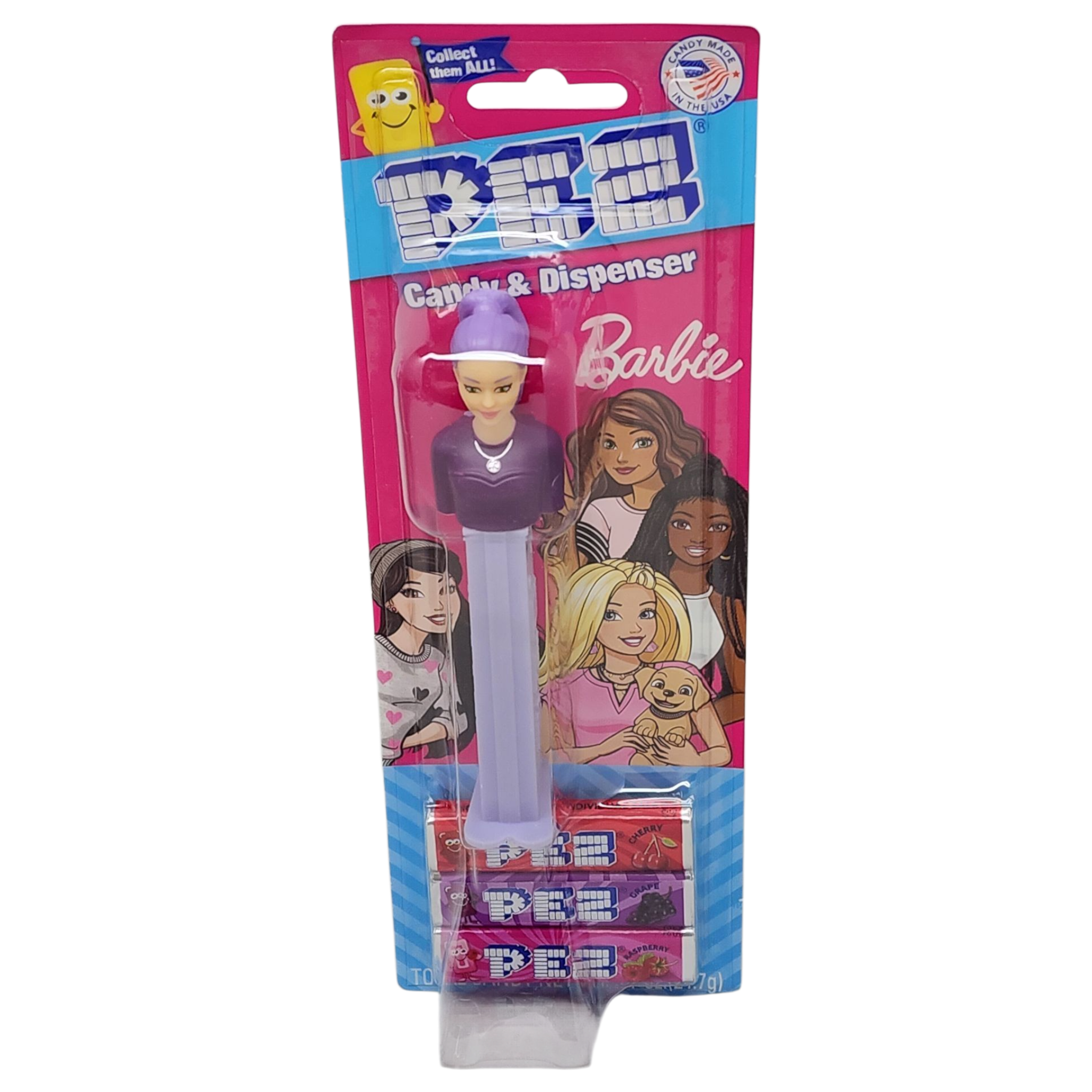 Pez Barbie Dispenser with 3 Candy rolls - Purple Hair Barbie