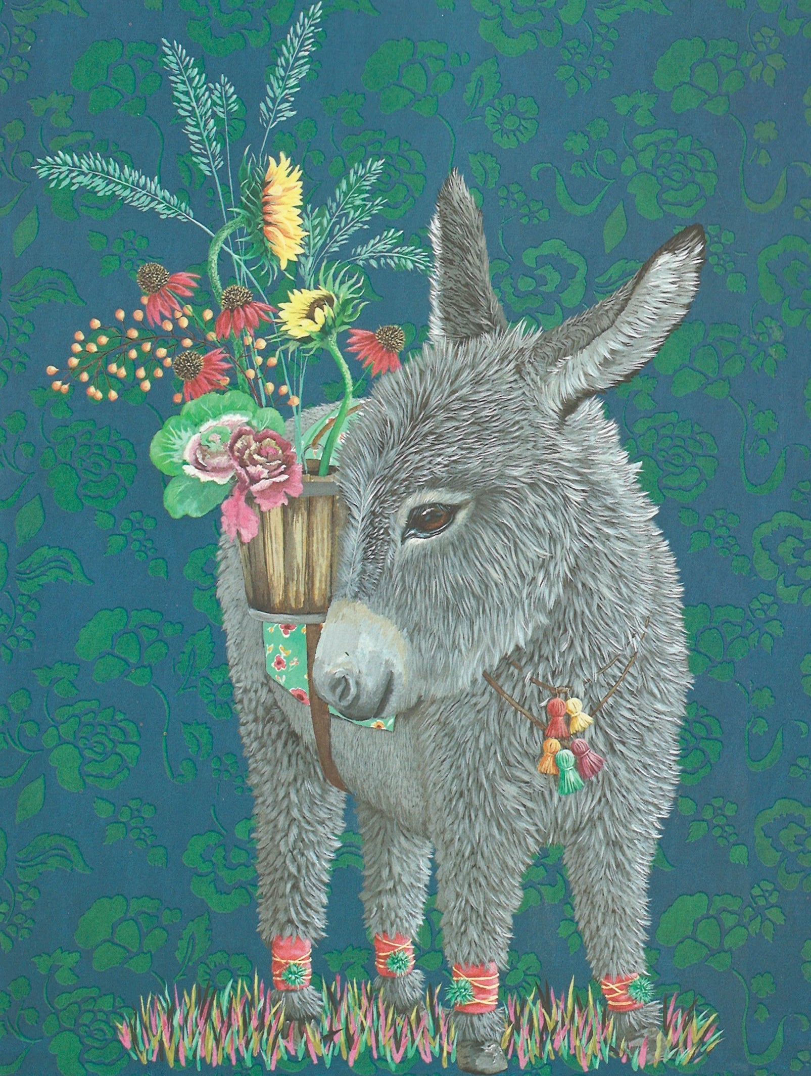 Floral Donkey Delight Greeting Card  -  Blank Card