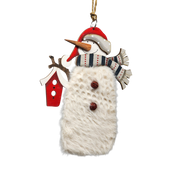 Wood and Fur Snowman Ornament - Holding Birdhouse