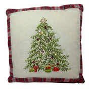 Holiday Tree Pillow With Plaid Trim