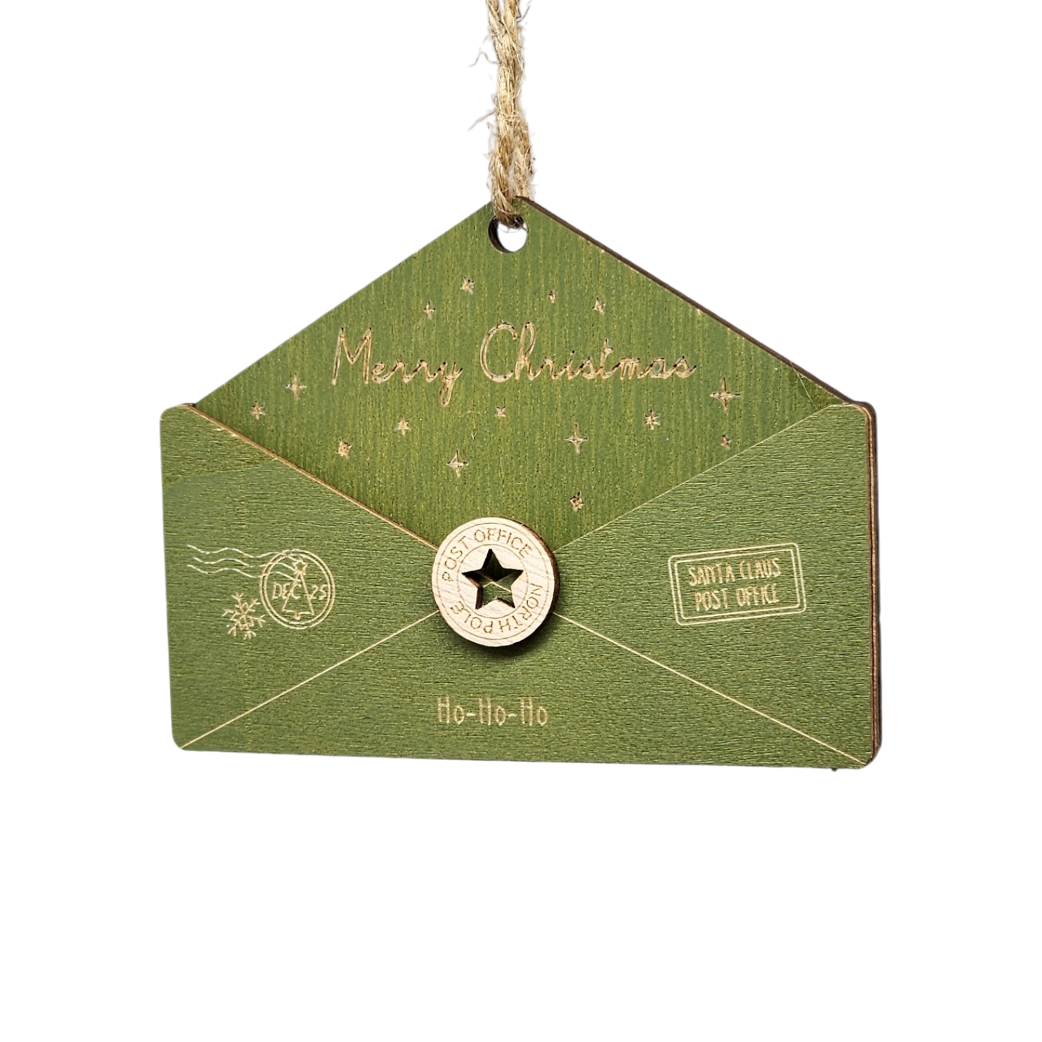 Wooden Letter to Santa Ornament - Green