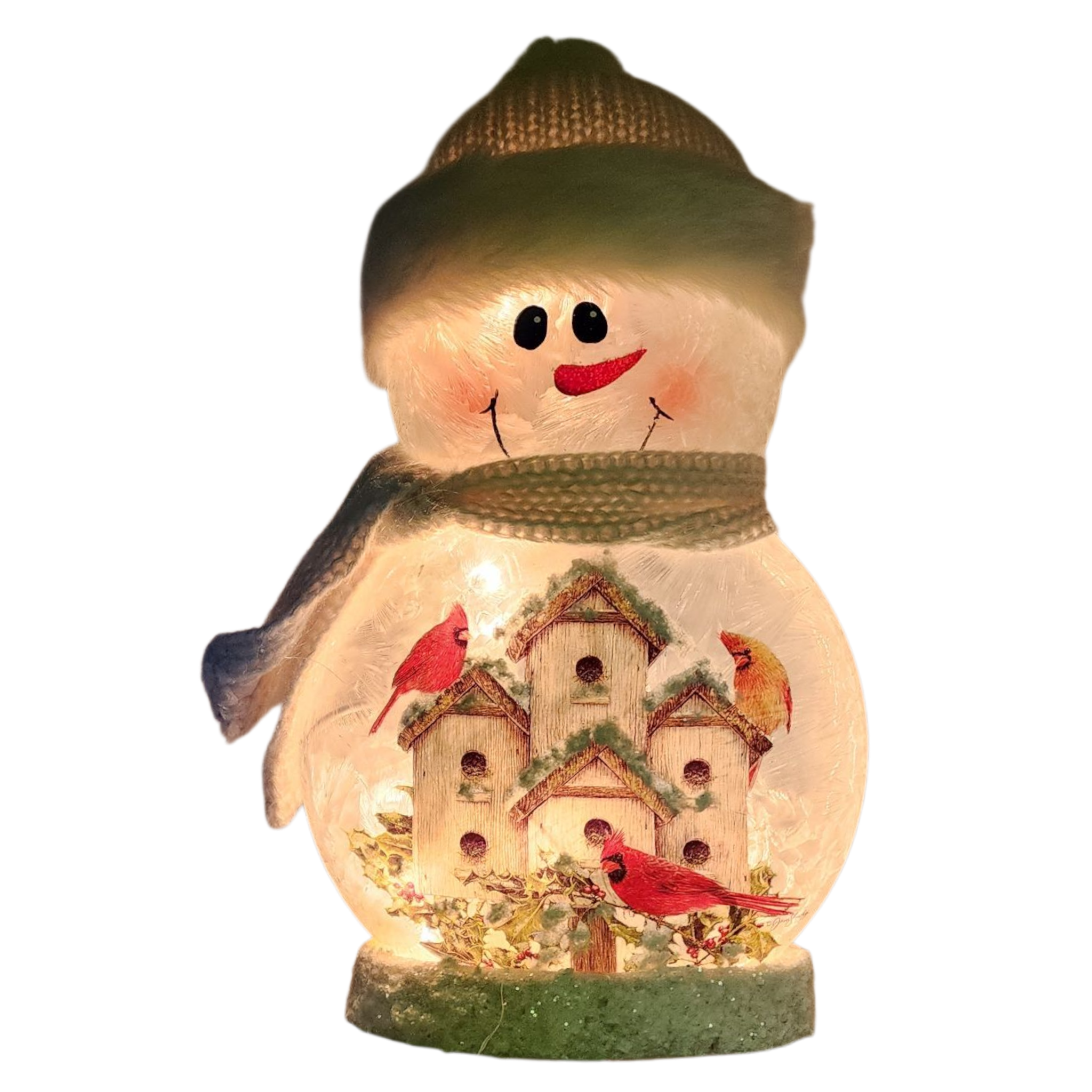 9.5 Inch Lighted Cardinal Glass Snowman - Bird Condo