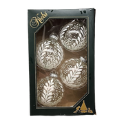 Krebs Value Glass Ball 4 pack - Snowy Botanical on White