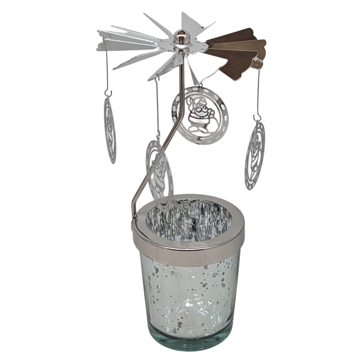 Starry Sky Rotating Candle Holder - Silver with Santa Dangles