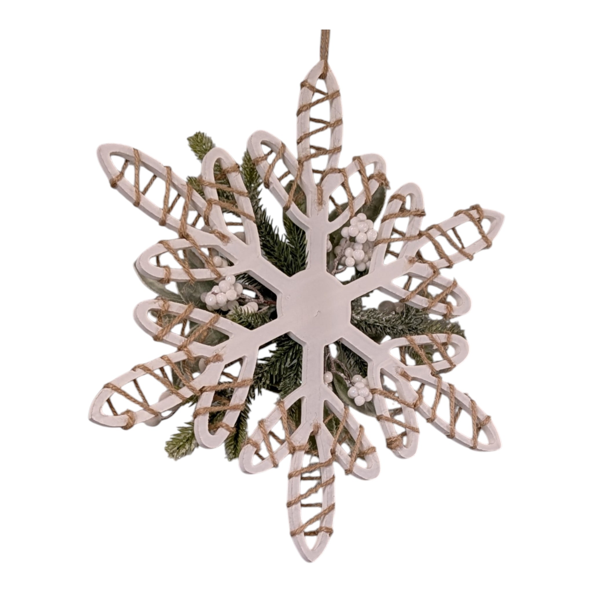 Botanical Snowflake 16 Inch Wall Ornament - White