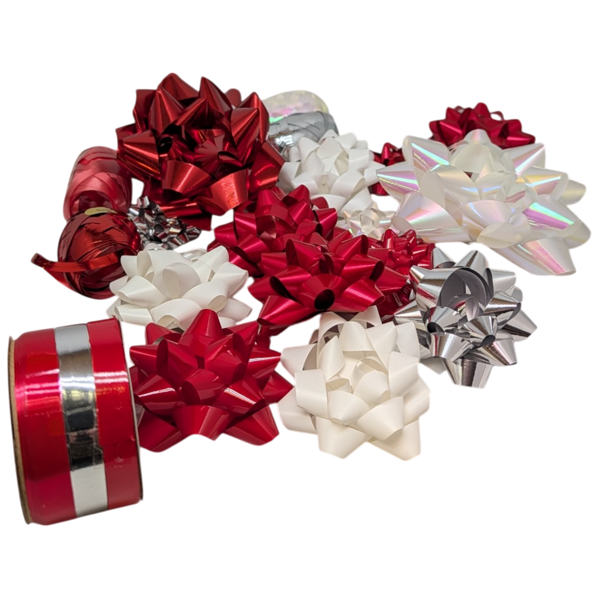Holiday Ribbon And Bow Kit - Red/White/Silver