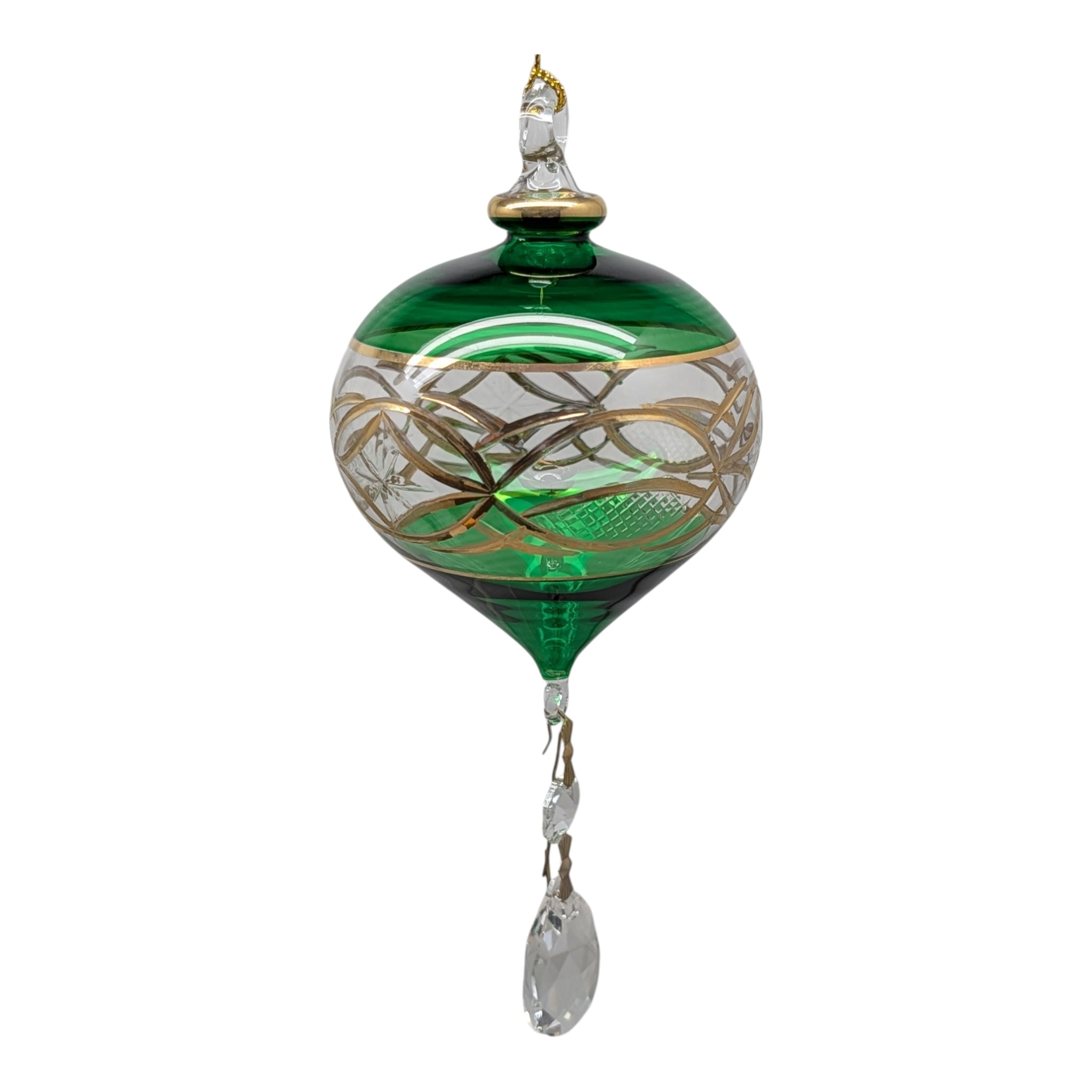 Emerald Splendor Diamond Top Ornament with Crystal Dangles