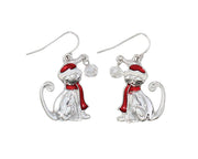 Santa Hat Silver Cats - Earrings