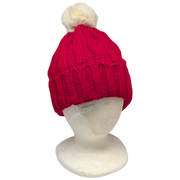 Knit Hat With Three Interchangeable Poms - Red