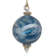 Etched Blown Glass Ball Ornament - Blue