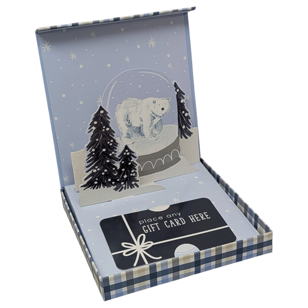 Pop-Up Gift Card Box (Dusty Blue & Plaid)