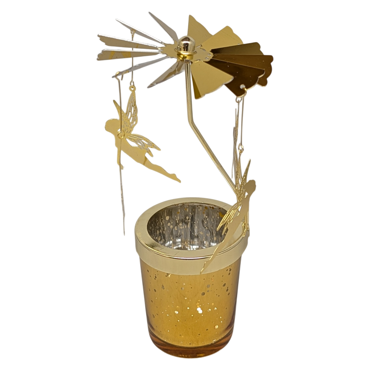 Starry Sky Rotating Candle Holder - Gold with Fairy Dangles