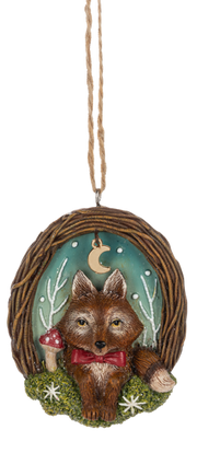 Woodland Fox in Twig Wreath Ornaments