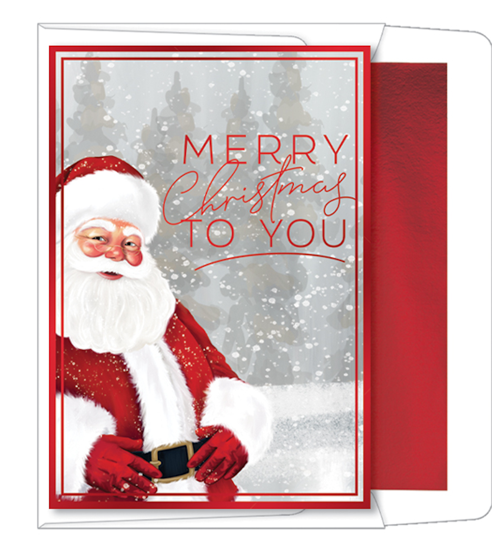 Foil Accented Embossed Cards (Santa with Snowy Forest)