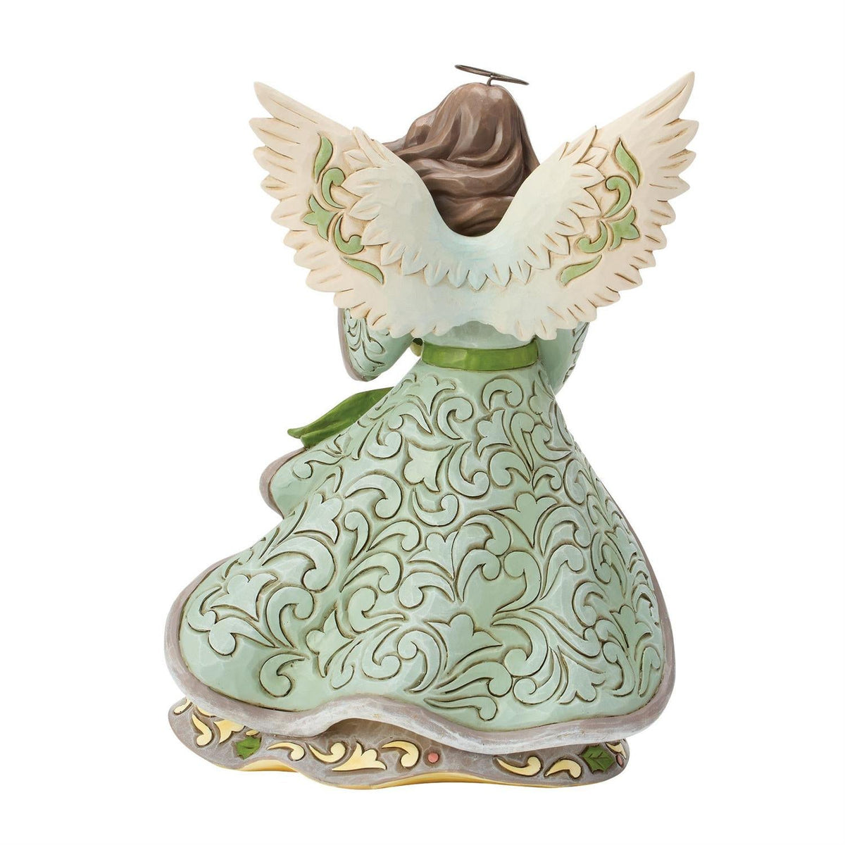 Opal And Moss Angel Figurine With Poinsettias