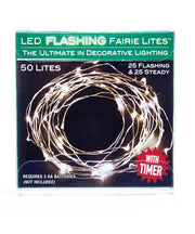 Battery-Operated 50-Light LED Fairy Flashing Light Set - Cool White