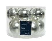 Glass 2.4" Ornaments - 10 piece Set - Elegant Silver